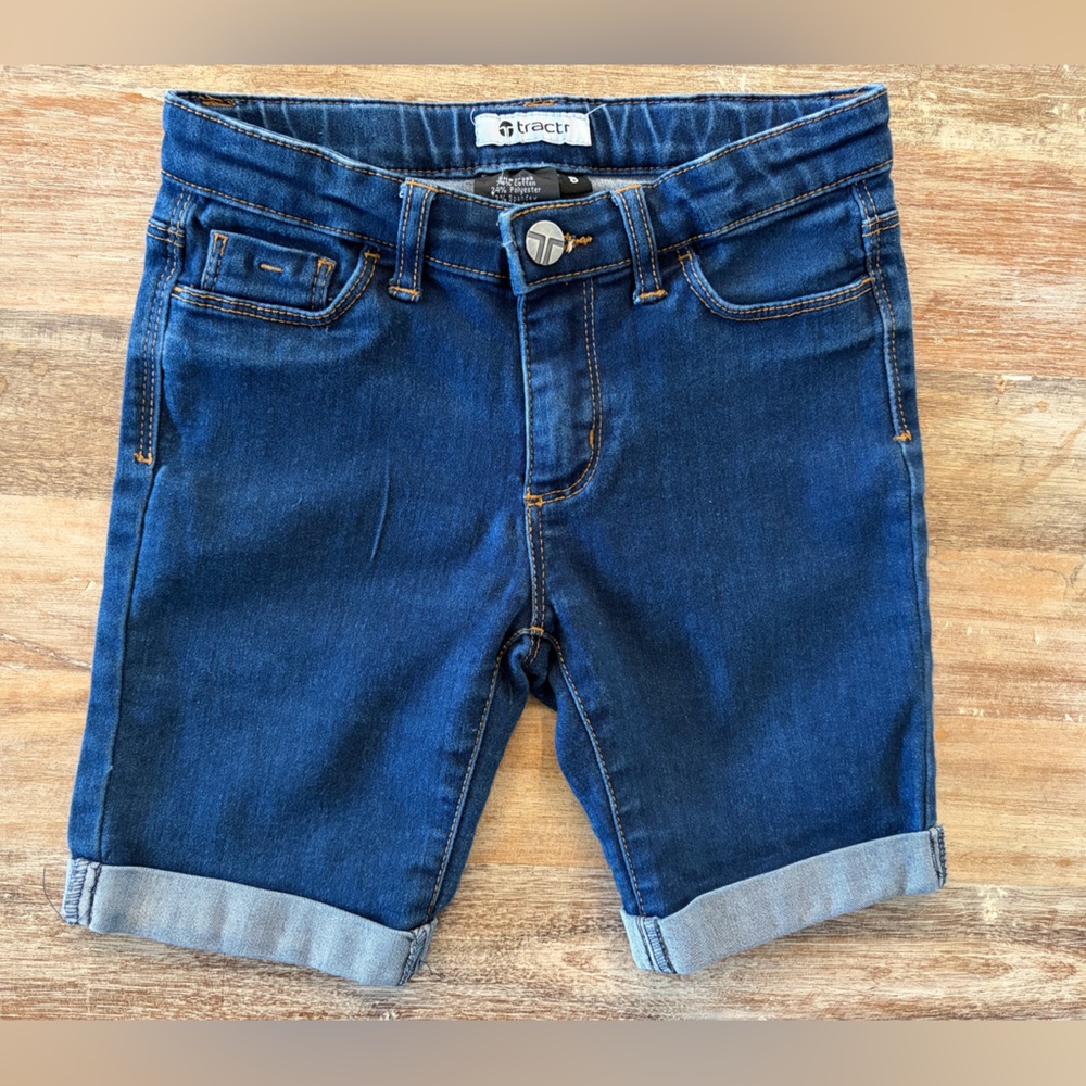 Tractr‎ Girls Bermuda Shorts Size 8 Indigo Denim Rolled Hem Stretch Jean Shorts